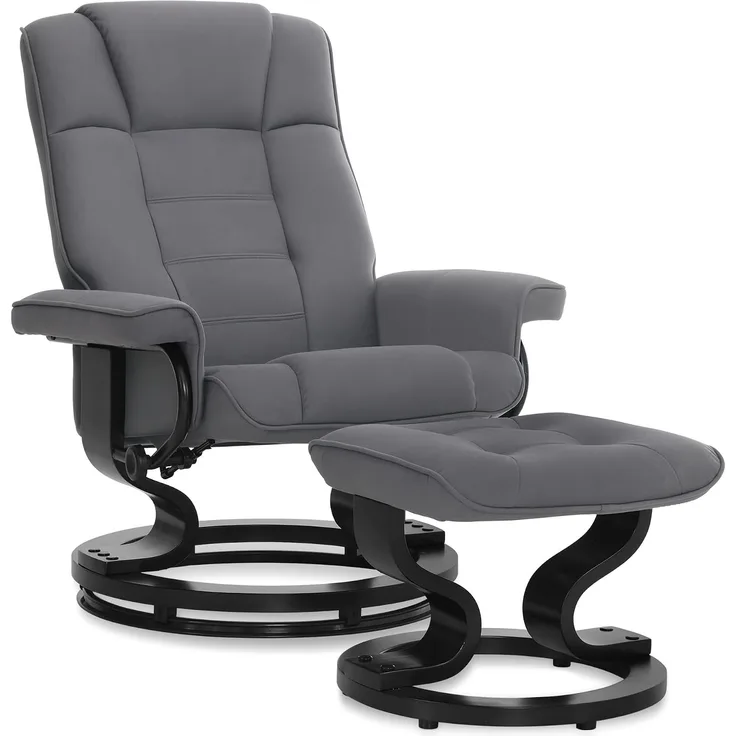 M MCombo Relaxsessel mit Hocker, 360°drehbarer Fernsehsessel mit Liegefunktion, bis 120 Kg belastbarer TV-Sessel, moderner Ruhesessel für Wohnzimmer, Kunstleder, 9019 (Grau-Mikrofaser)