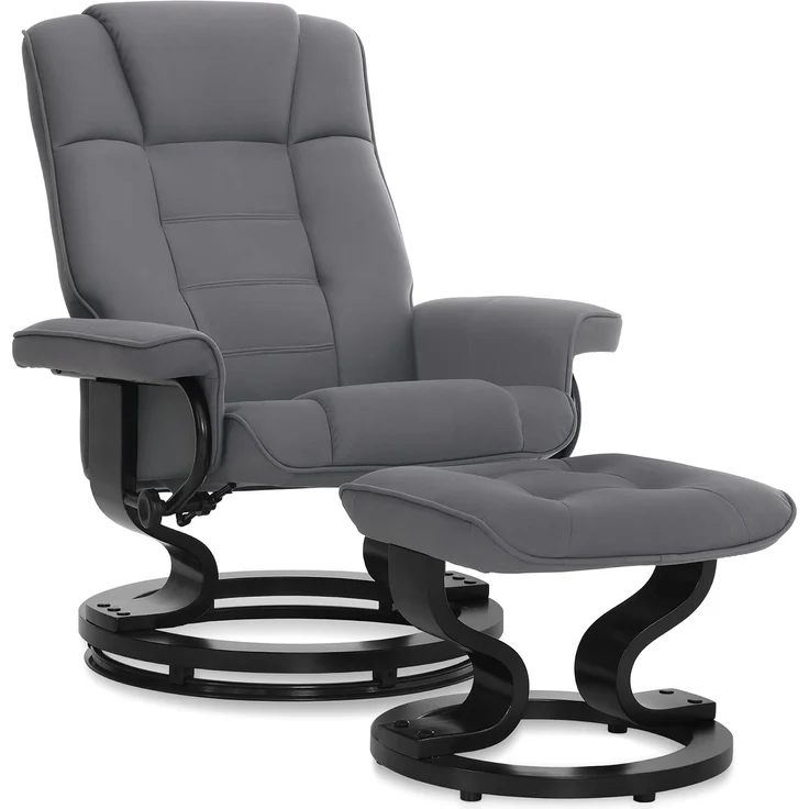 M MCombo Relaxsessel mit Hocker, 360°drehbarer Fernsehsessel mit Liegefunktion, bis 120 Kg belastbarer TV-Sessel, moderner Ruhesessel für Wohnzimmer, Kunstleder, 9019 (Grau-Mikrofaser) – Bild 1