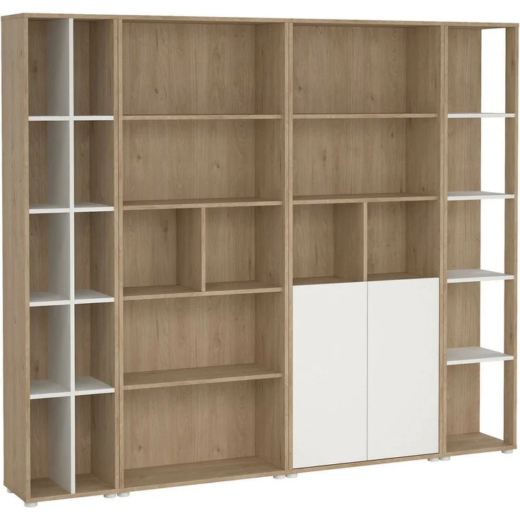 Dmora Wohnzimmermöbel Litvjak, Modulares Wohnzimmerset, Mehrzweck-Wohnzimmermöbel, Moderner TV-Schrank, 241x34 h205 cm, Eiche und Weiß – Bild 1