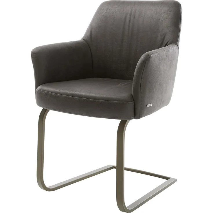 Freischwinger Xana-Flex mit Armlehnen Mikrofaser Anthrazit Vintage Freischwinger flach Effektfinish Titan Taschenfederkern – Bild 1