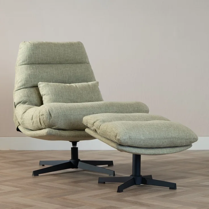 Bronx71 Sessel mit Hocker Cristo Leinen drehbar olivgrün