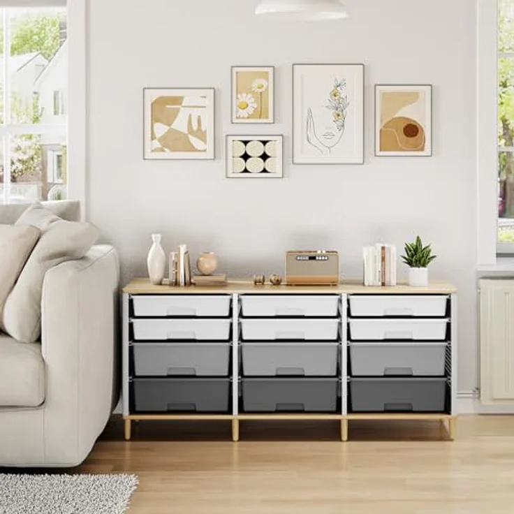 KINGRACK 12 Kommode – Mit Einer Tischplatte aus Holz Multifunktionaler Komodenschrank für Zuhause & Büro, Platzsparendes Design, Einfache Montage (Grau) – Bild 9