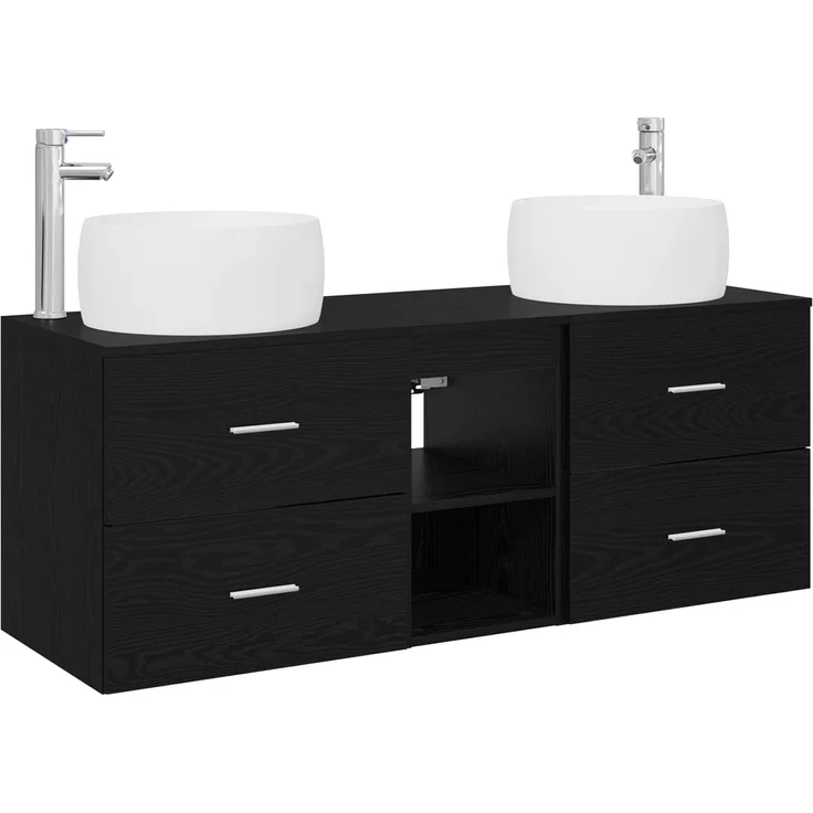 vidaXL Wandmontiertes Badezimmerschrank-Set 3 stk. Schwarz 3405924 – Bild 2