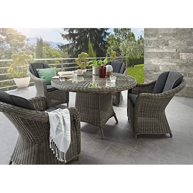 Destiny Garten-Essgruppe MALAGA LUNA, (13-tlg, 4x Sessel, 1x Tisch, inkl. Auflagen), Aluminium, Polyrattan – Bild 1
