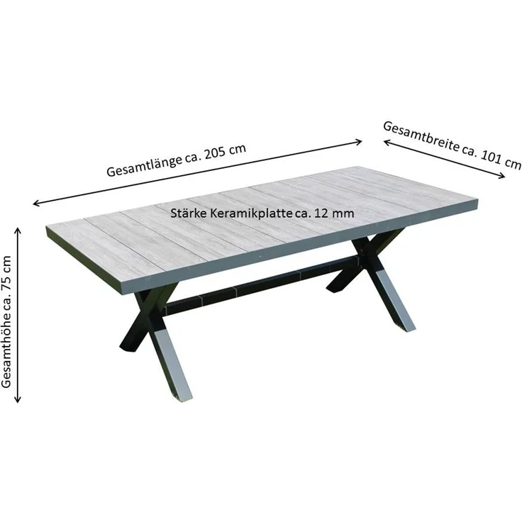 LECO Tisch MANHATTAN, Aluminiumgestell anthrazit, Keramikfliesen in Holzoptik, 205x101x74 cm – Bild 2