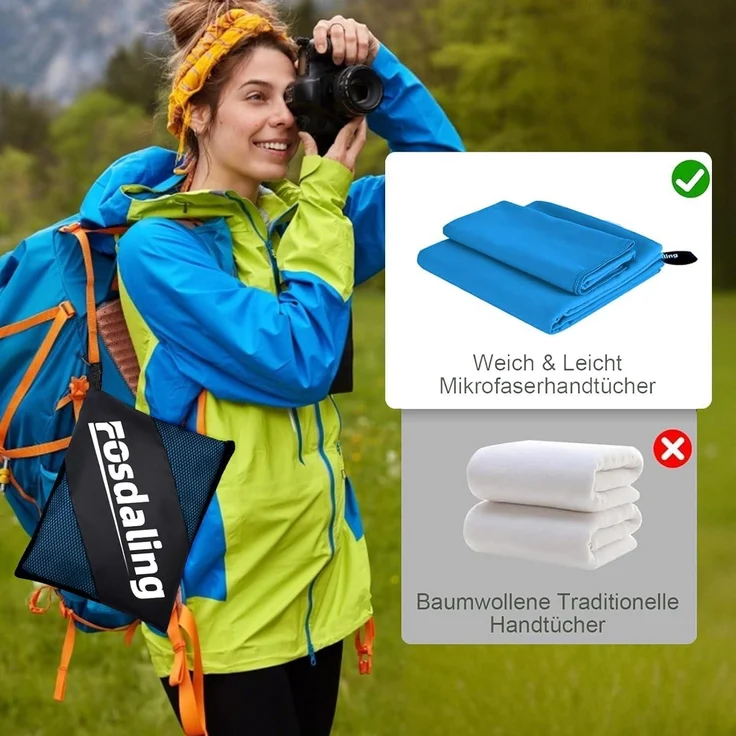 3er-Set Mikrofaser Handtuch Sporthandtuch Strandtuch Fitness blau – Bild 4