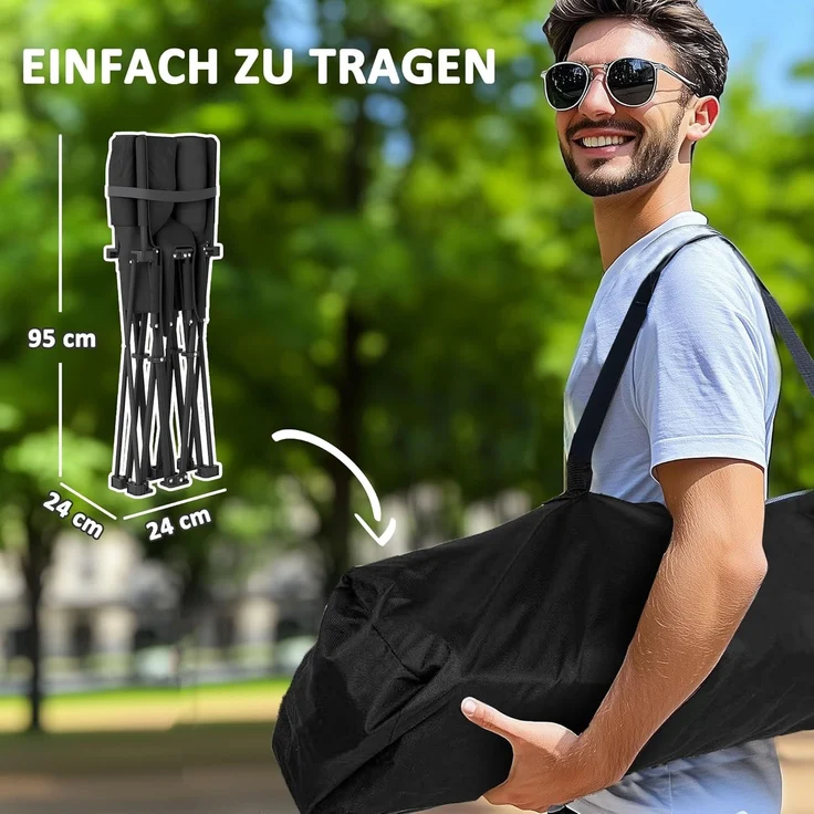 Outsunny Campingstuhl mit Kühltaschen, Tragetasche (2 Sitzer Faltstuhl, 1 St), bis 250kg belastbar, für Garten Camping Strand – Bild 3