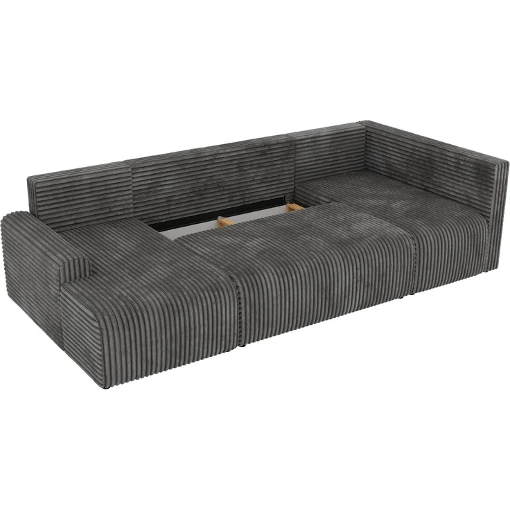 U-förmiges Sofa NESSARO COR U mit Schlaffunktion und Bettkasten, Freistehende Wohnlandschaft, DL-System, Bonellfederkern - Grau Cord - Rechts Seite – Bild 11