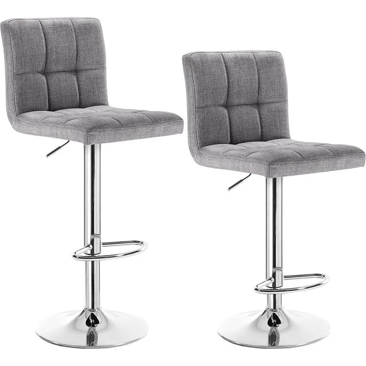 Stilvoller Barhocker 2er-Set aus Leinen & Metallbeinen hellgrau