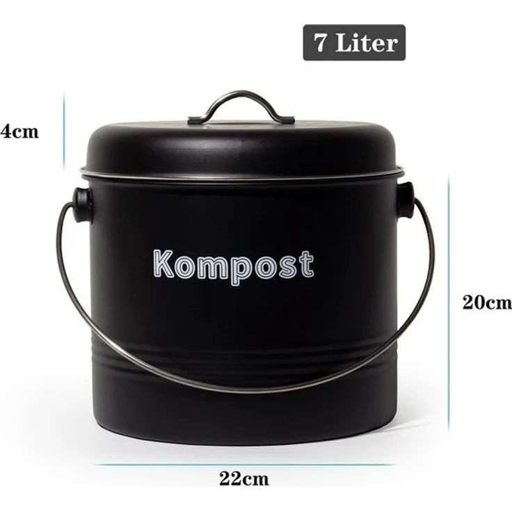 Zedelmaier Biomülleimer Biomülleimer Küche, Bio Mülleimer, Komposteimer Metall, Geruchsdicht mit Aktivkohlefiltern, Biomüll Retro 7L – Bild 4