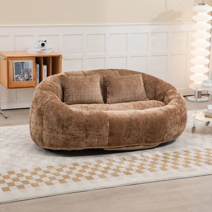 LVHOM Sitzsack XXL, Bean Bag mit Sitzpuff, Bodensofa mit 2 Kissen, 2-Sitzer-Sofa aus Chenille, 145x95x63cm – Bild 2