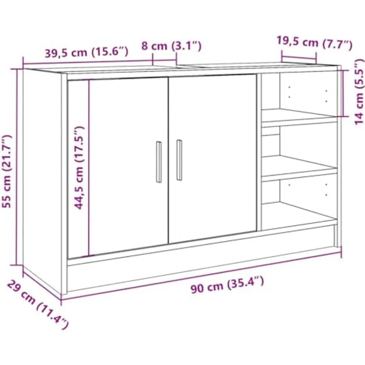 vidaXL Waschbeckenunterschrank Betongrau 90x29x55 cm Holzwerkstoff 848125 – Bild 4