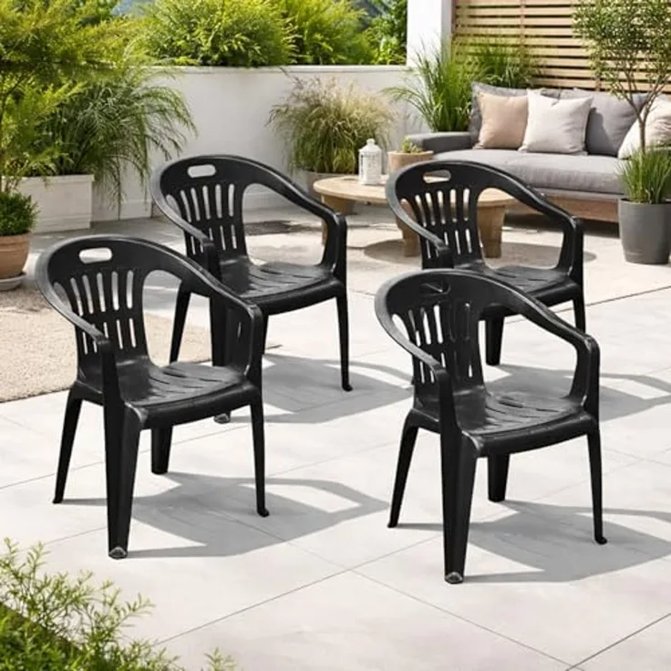 4er Stapelstuhl Bistrostuhl Gartenstuhl MOJAWO Anthrazit Kunststoff
