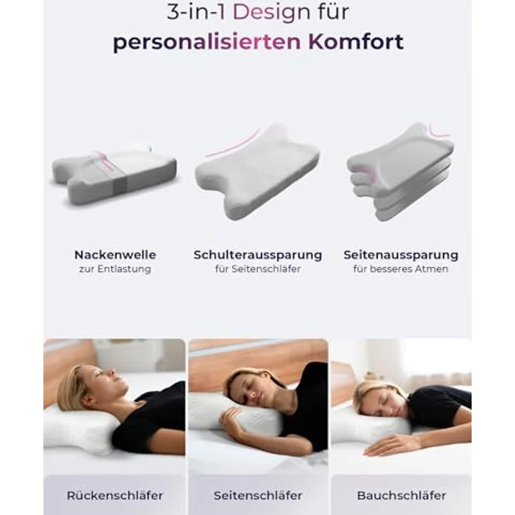 Third of Life aiLigner orthopädisches Nackenkissen, 3-lagig & höhenverstellbar | Memory Foam gegen Nackenschmerzen | Nackenstütz-Kissen für alle Schlafpositionen, blau – Bild 5