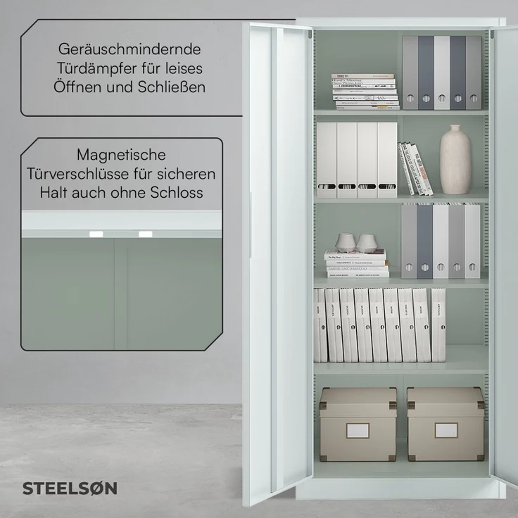 STEELSØN 'Regulus' Aktenschrank, Metall, grau, 175x40x80 cm, abschließbar, Metallschrank mit 5 Fächern, geeignet als Werkzeugschrank – Bild 6