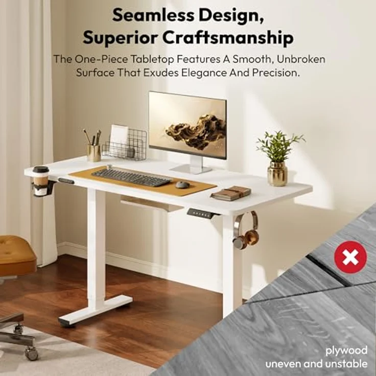 SANODESK Höhenverstellbarer Schreibtisch 110x60 cm Schreibtisch Höhenverstellbar Elektrisch Ergonomischer Steh-Sitz Tisch Computertisch für Heimbüro Homeoffice(weiß) – Bild 4