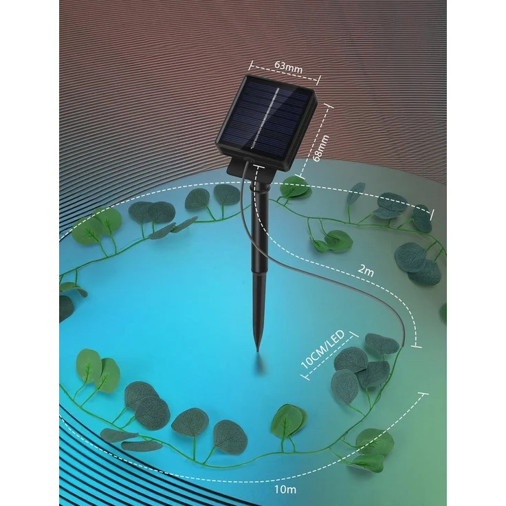 Aigostar LED-Lichterkette Lichterkette Solar Außen 12M 100LED Künstlicher Efeu Lichterkette IP65, 8 Lichtfunktionen – Bild 3