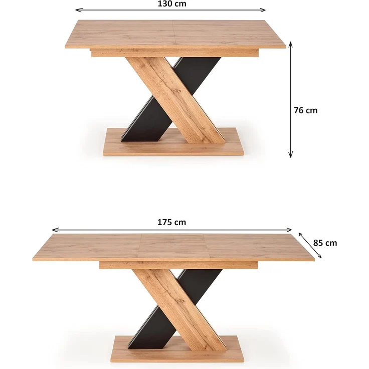 designimpex Esstisch Design HA-111 Tisch Eiche Wotan - Schwarz matt ausziehbar 130 bis 175 – Bild 7