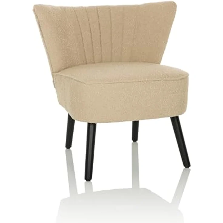 hjh LIVING Bequemer Polstersessel MANISO Teddy-Stoff Beige, Loungesessel Cocktailsessel gepolstert mit schwarzen Holzbeinen – Bild 2