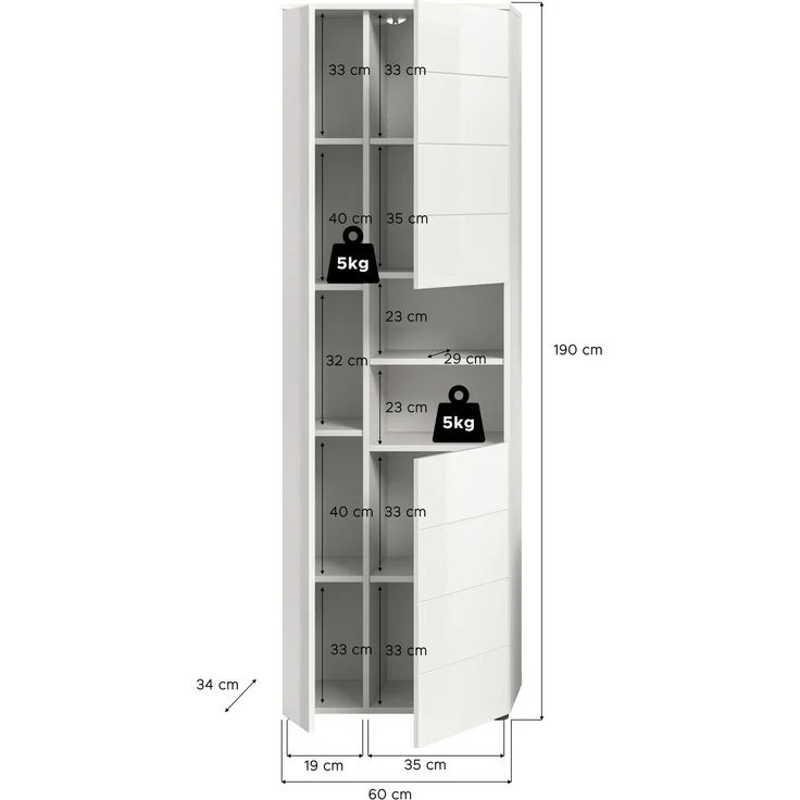 Hochschrank (B/H/T: 60x190x34 cm) in weiß hochglanz tiefzieh – Bild 4