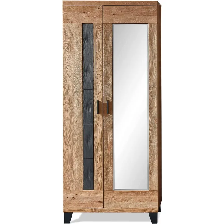 Möbel-Eins PERLINO Garderobenschrank II, Front Massiv, Wildeiche geschroppt