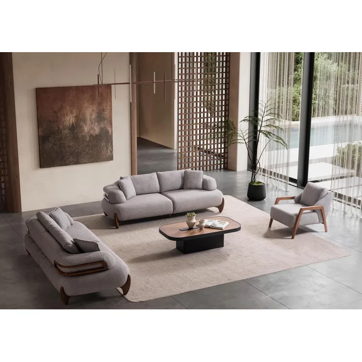 Sitzgruppe/Sofa Set - Wohnzimmergarnitur "Salix" 3+3+1-Grau
