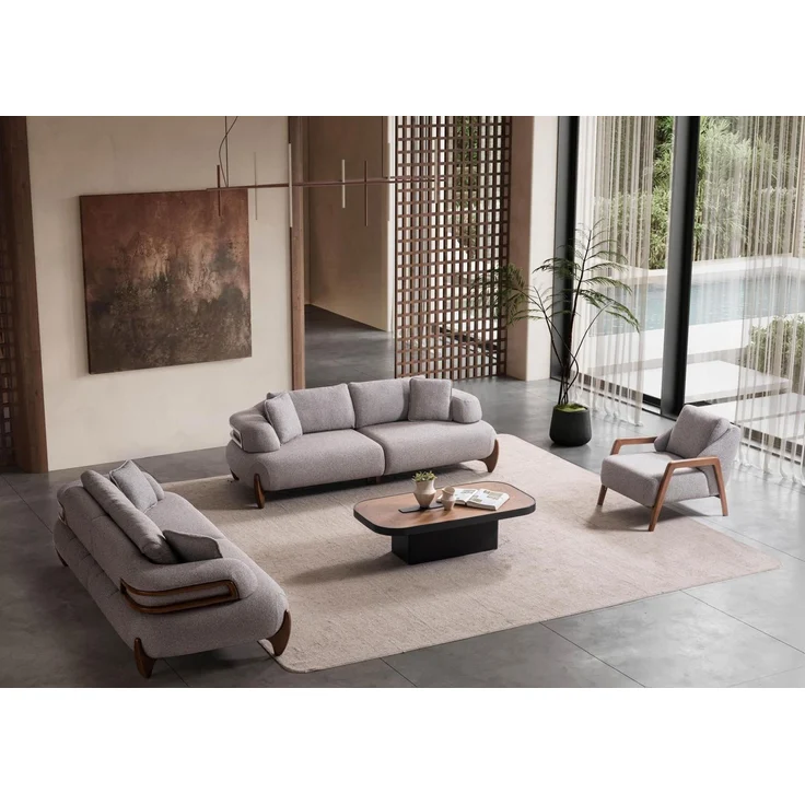 Sitzgruppe/Sofa Set - Wohnzimmergarnitur "Salix" 3+3+1-Grau – Bild 1