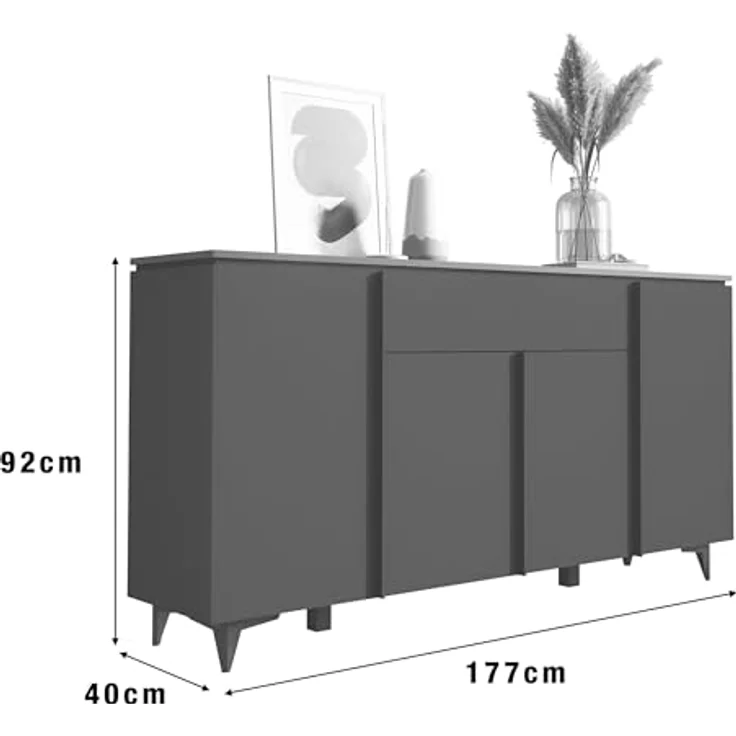 Newroom Sideboard Lumaro, Schwarz Kommode Modern Minimalitisch Modern Highboard Anrichte Wohn... – Bild 3