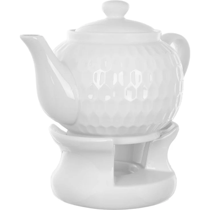 KADAX Teekanne 900ml mit Stövchen Set, Kaffeekanne aus Keramik mit Deckel, Griff und Teestövchen, Kanne mit Teelicht Wärmer für Tee, Teeservice (Weiß II) – Bild 5