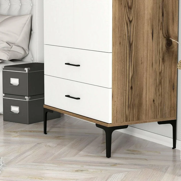 Dmora - Kleiderschrank 2 Türen Naos, Schlafzimmermöbel, Schrank, Garderobe, 80x201h48 cm, Walnuss und Weiß – Bild 5