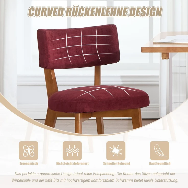 LVHOM 2er Set Esszimmerstühle Leinenstoff, Polsterstuhl aus Massivholz, belastbar bis 200 kg, Stuhl für Esszimmer, Homeoffice & Wohnzimmer, Rot – Bild 4