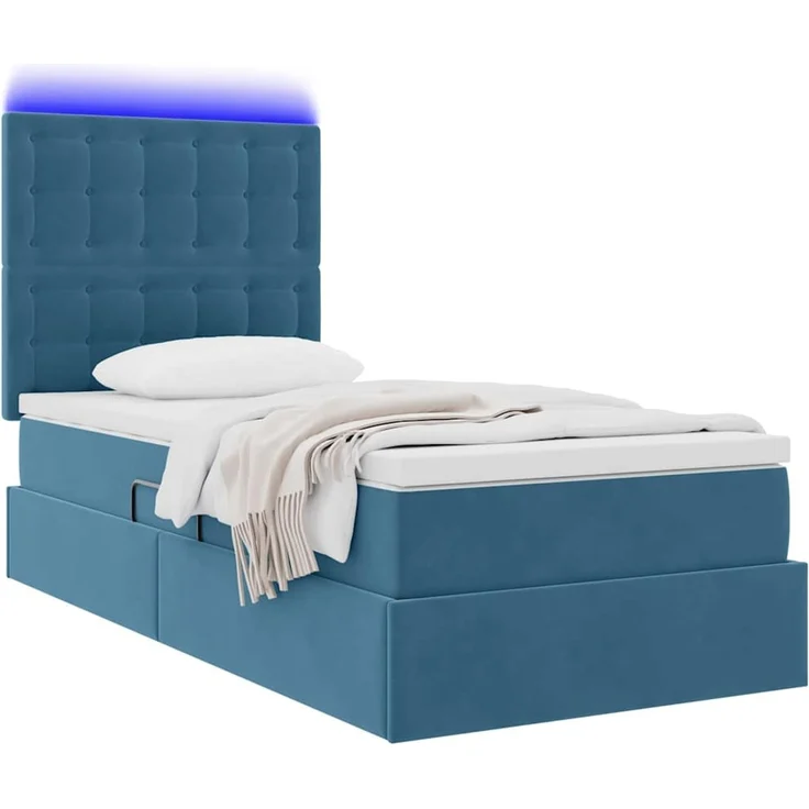 vidaXL LED-Speicherbett mit Matratze Dunkelblau 90 x 200 cm Samt 3372763 – Bild 3