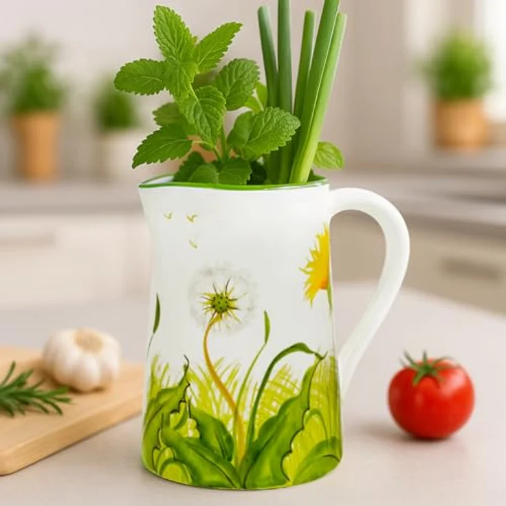 Lashuma Wasserkrug Pusteblume, (1-tlg, 19 cm (1,5 l), italienischer Krug Keramik handgemacht – Bild 4