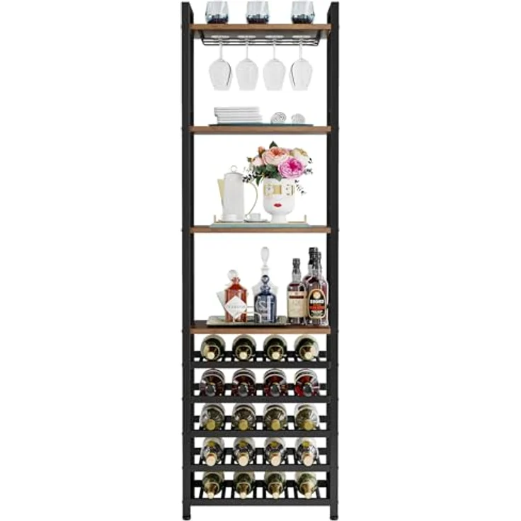 LITTLE TREE Weinregal aus Metall für 7-30 Flaschen, Wein, Flaschenregal, Kellerregal, Regale, freistehendes Weinständer für Küche, Bar, Schwarz und braun – Bild 9
