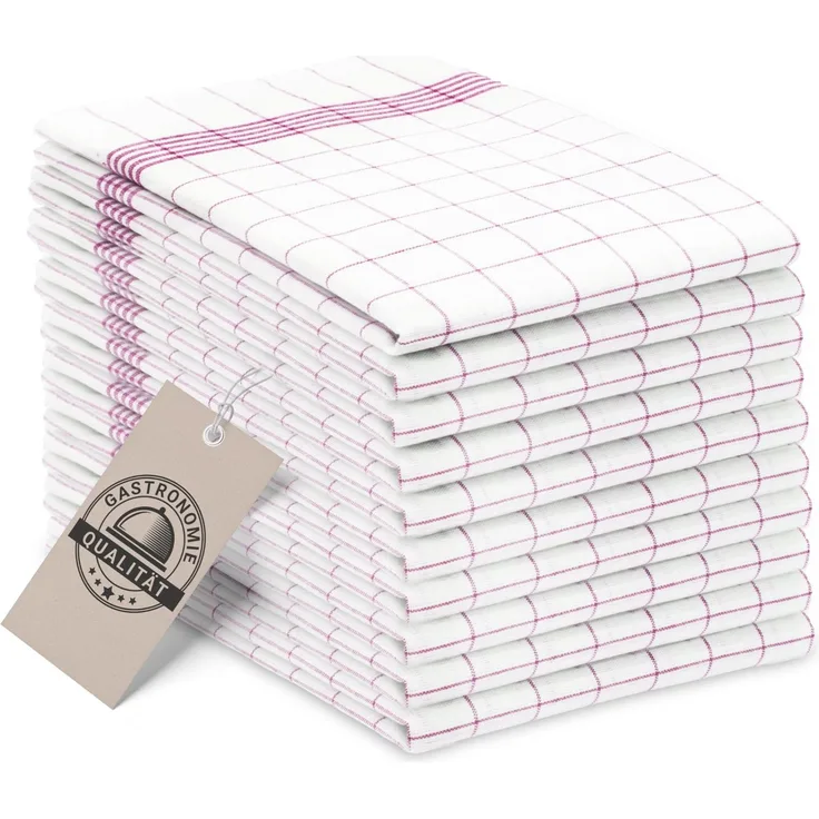 ZOLLNER 10er Set Geschirrtücher Baumwolle in 50x70 cm - super saugstarke und langlebige Küchentücher - waschbar bis 95°C – in rot weiß kariert - Gastronomiequalität - Oeko Tex® Zertifiziert