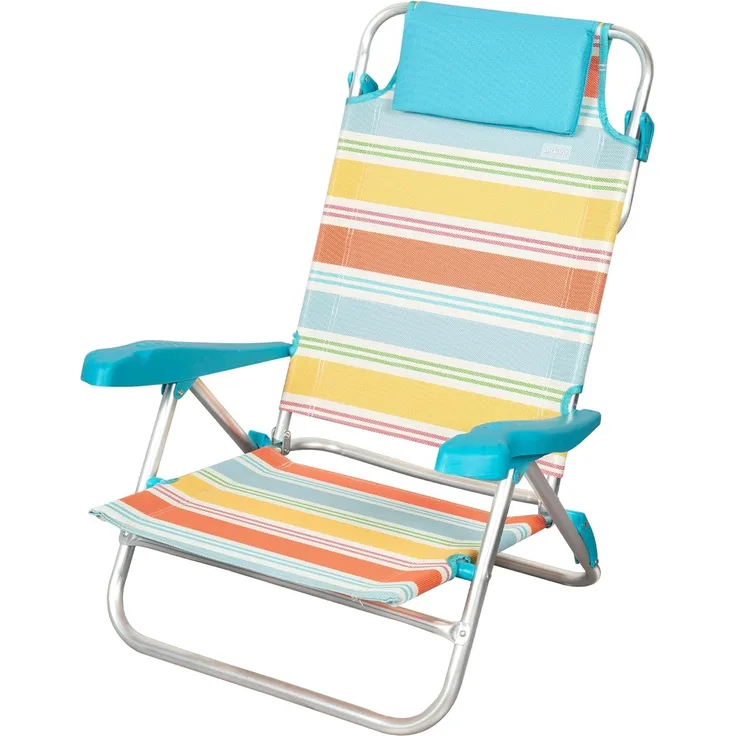 AKTIVE Strandklappstuhl, 47 x 49 x 82 cm, Rückenlehne in 8 Positionen, aus Aluminium und Textilene, Mehrfarbig, mit Kissen, Rückentasche und Handgriffen, Modell Santorini (62419)