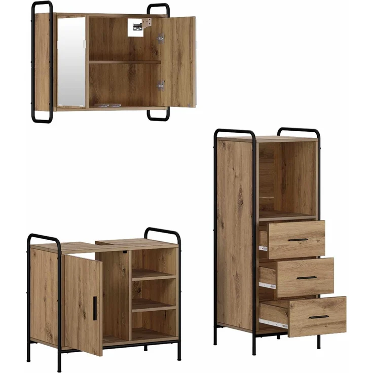 vidaXL Badezimmerschrank-Set 3 stk. Artisan-Eiche 40 x 36 x 109,5 cm 3444536 – Bild 6