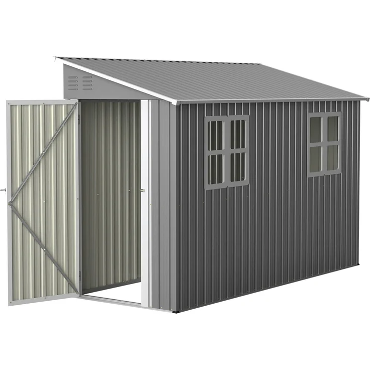 ZUBALIYA 4x10 Fuß (ca. 1, 2x3 m) Outdoor-Schwerlast-Metallschuppen mit Boden-Kit, Anlehn-Design mit links/rechts-Tür & 2 Fenstern, H 188.6 × T 291 × B 110.8 cm, Grau – Bild 10