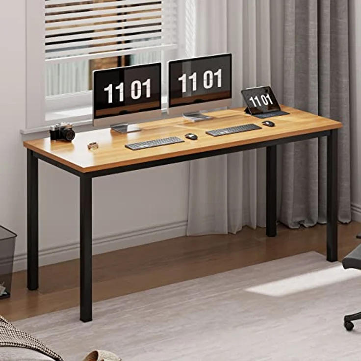 SogesHome Schreibtisch,Computertisch120 x 60 x 75 cm PC Schreibtisch Workstation für Home Office Verwenden Schreibtisch, Esstisch Konferenztisch,Teak & Schwarz,AC3BB-120-SH – Bild 2