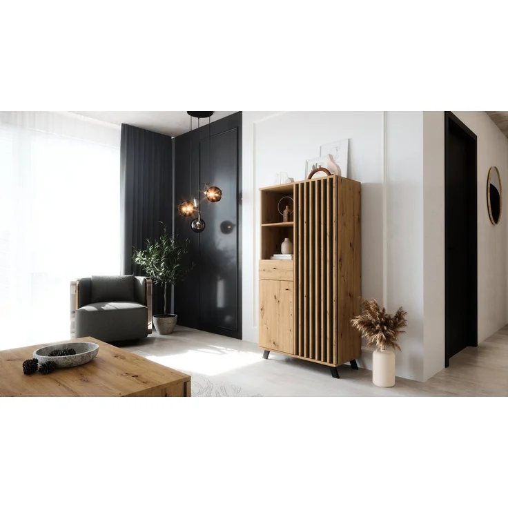 Newroom Highboard Barea, Wildeiche Highboard Modern Wandpaneel Vintage Sideboard Anrichte Wo...