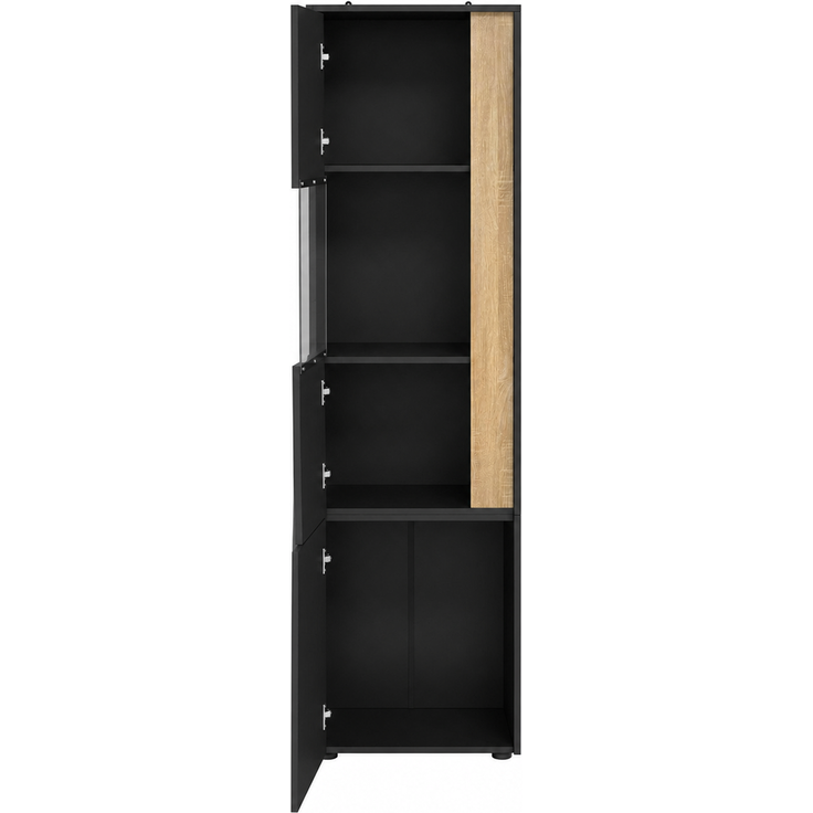 Vitrine, Aufbewahrungsmöbel, hoher Schrank mit LED-Beleuchtung, 2 Türen (eine davon aus Acryl), Geeignet für Wohnzimmer, Büros und Küchen. Schwarz+Natural, Maße: B50 x T40 x H179 cm.--Schwarz + Natur--50x40x179cm--YOUDENOVA – Bild 10