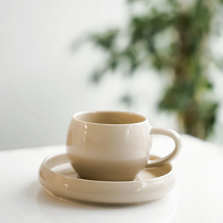 Lissa Bonna Biscuit Kaffeetassen mit Untertellern - 12-teiliges-Set in Beige, 215 ml – Bild 3