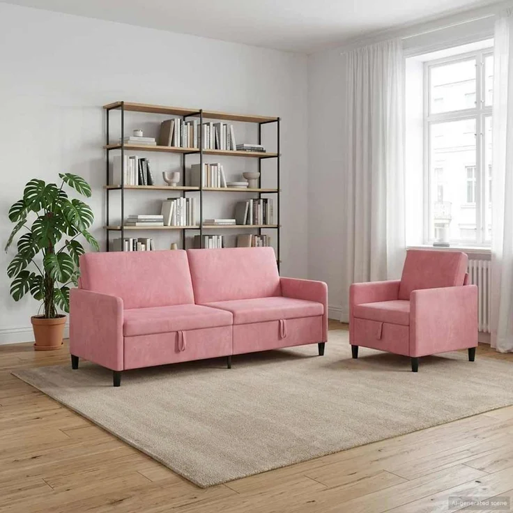 vidaXL Sofa Set mit Stauraum 2 stk. Rosa Polyester 3429250 – Bild 3