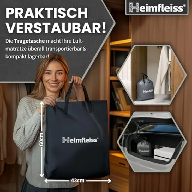 Heimfleiss® Luftbett 1 Person | Premium Aufblasbare Matratze 100x200 cm | Luftmatratze selbstaufblasend ideal nutzbar als Gästematratze & Campingmatratze | Aufblasbares Bett für Kinder & Erwachsene – Bild 8