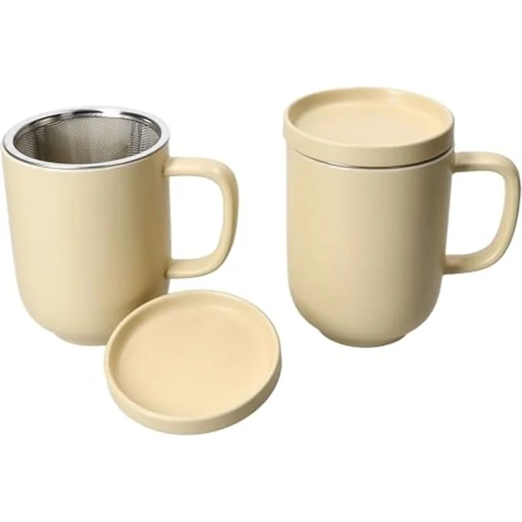 Ritzenhoff & Breker Becher Ritzenhoff 2x Jasper Vanille Teebecher mit Teesieb & Deckel 300ml, Steingut – Bild 2
