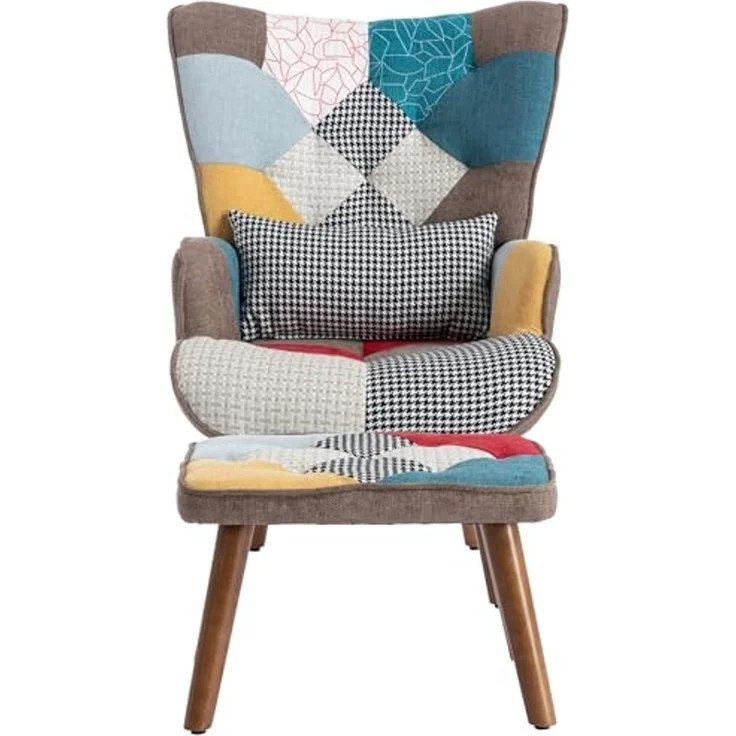 FurnitureR 1-er Set Patchwork Liegesessel, Buntes Design, Bequemes Polster, Holzrahmen, Vielseitige Verwendung, Stilvolle Sitzgelegenheit für Kinderzimmer – Bild 4