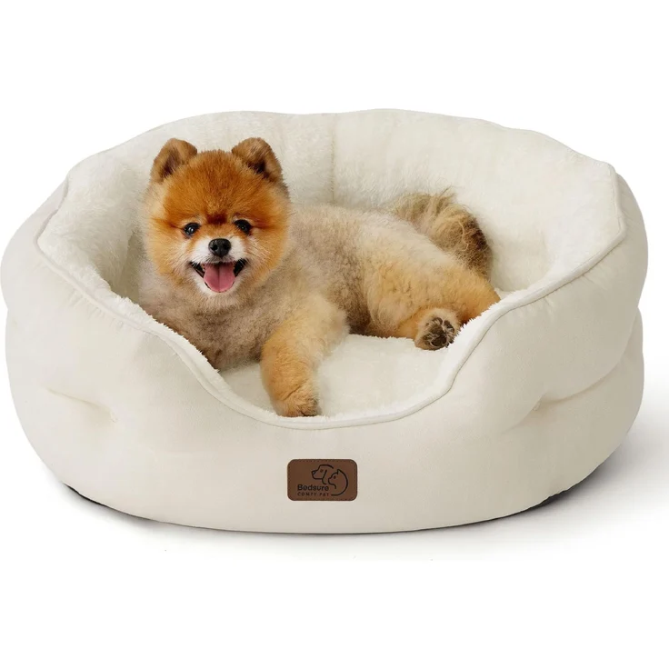 BEDSURE Katzenbett waschbar Katzen Bettchen - 63 x 53 x 20 cm Katzenbett mit zweiseitig Innenkissen Katzenschlafplatz für Katzen oder kleine Hunde, weiß