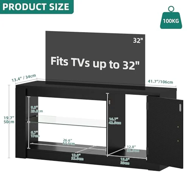 YITAHOME TV Schrank, TV Lowboard LED Schwarz - Fernsehschrank Fernsehtisch mit RGB-LED-Leuchten Lowboard Glasregal Fächern für 43 Zoll & kleinere TVs,für Wohnzimmer Schlafzimmer, B106 x H50 x T35 cm – Bild 3