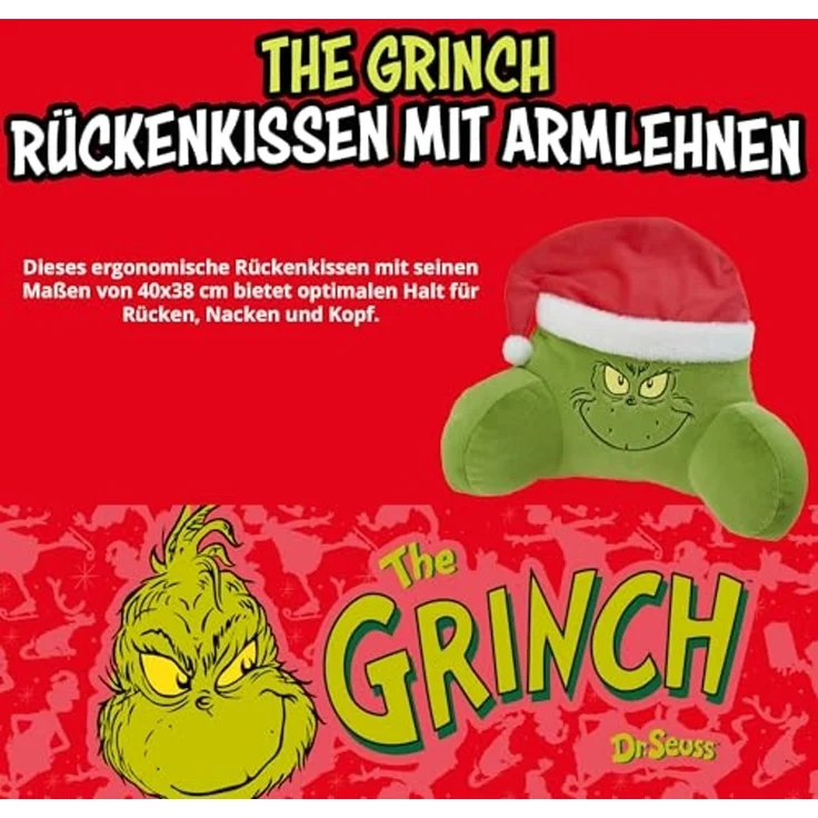 United Labels® Dekokissen The Grinch Kissen Rückenkissen Lesekissen mit Armlehnen Rückenstütze – Bild 2