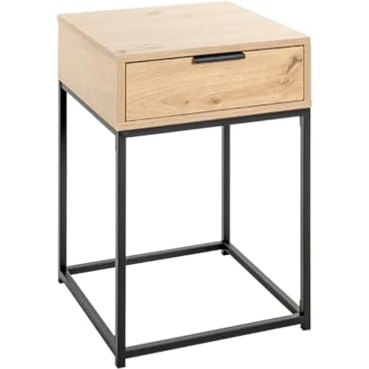 XXXL Nachtschrank Malmö, Schwarz, Eiche, Metall, 1 Schublade, 40x60x40 cm, Schlafzimmer Nachttisch